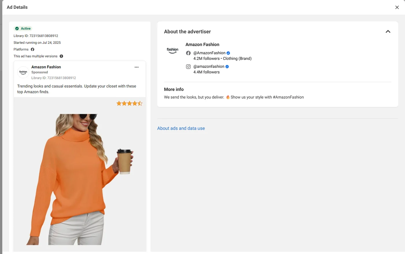 ad details and landing page
