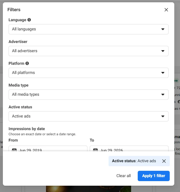 filters modal overview