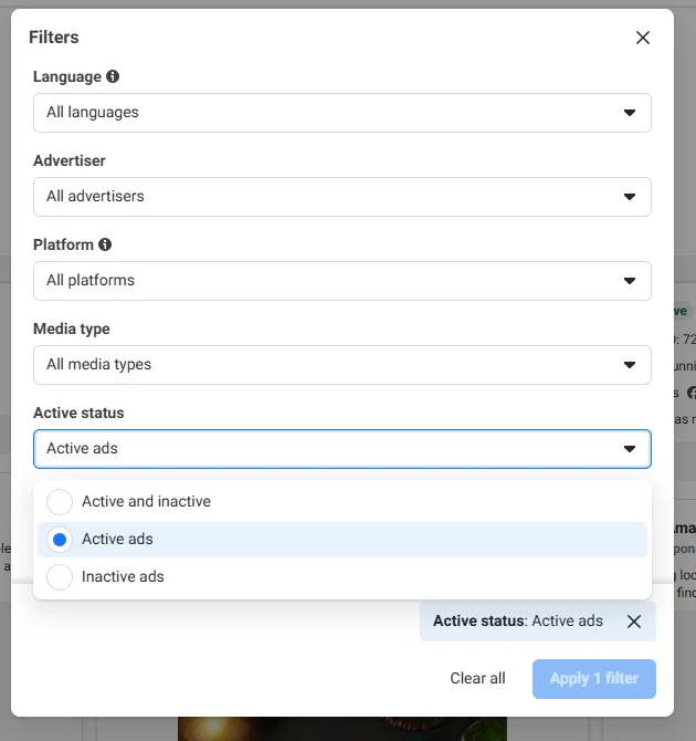 active status filter options