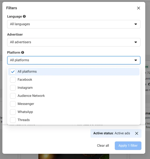 platform filter options