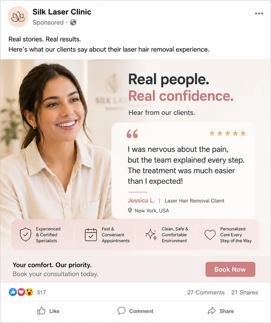 Laser Hair Removal Testimonial ads