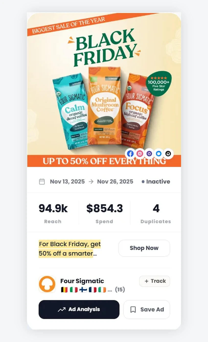 PrimeSpy Black Friday ad card for Four Sigmatic