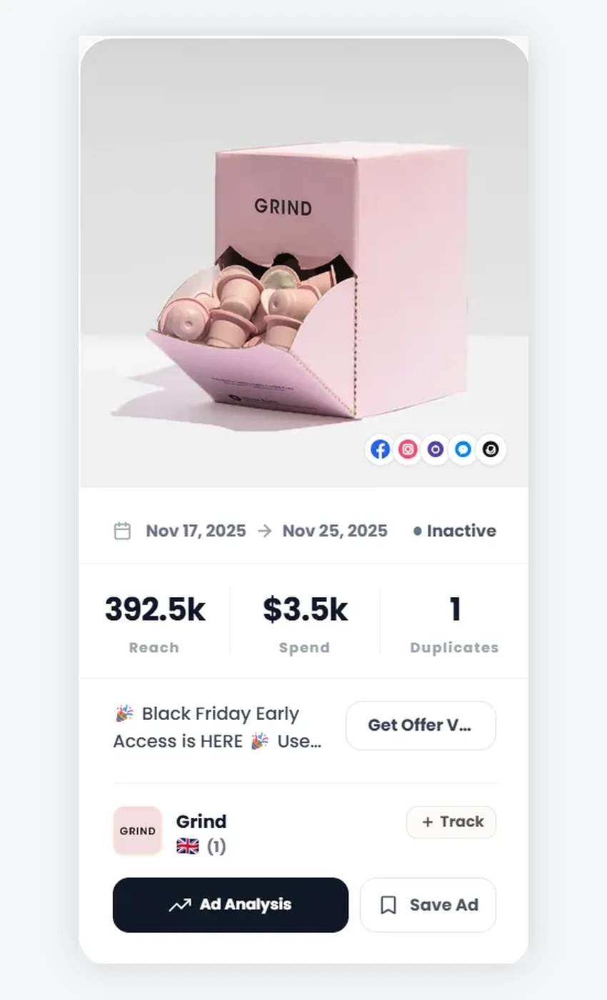 PrimeSpy Black Friday ad card for Grind