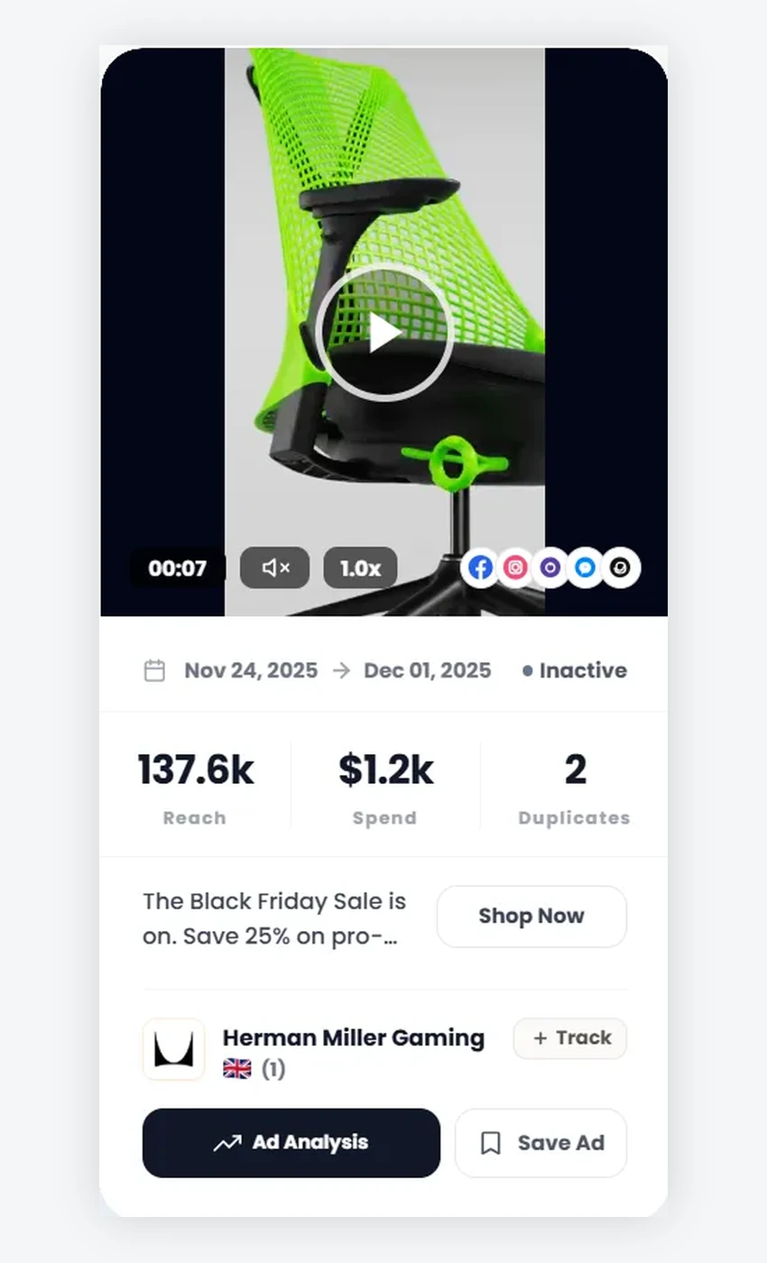 PrimeSpy Black Friday ad card for Herman Miller Gaming